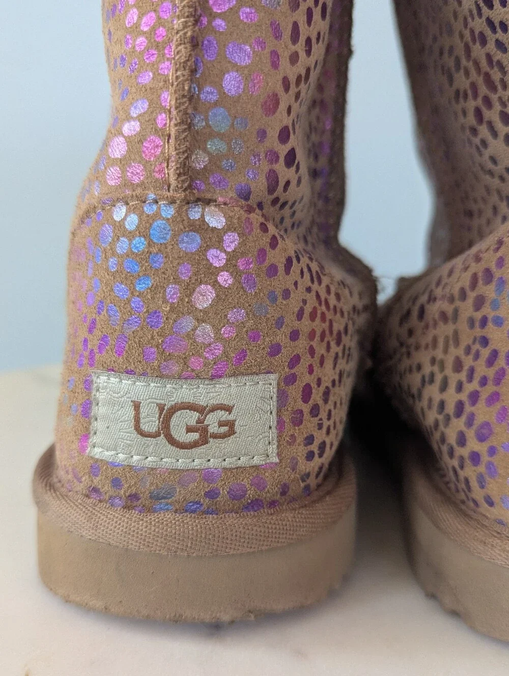 UGG Brown Suede Metallic Rainbow Dots Winter Boots